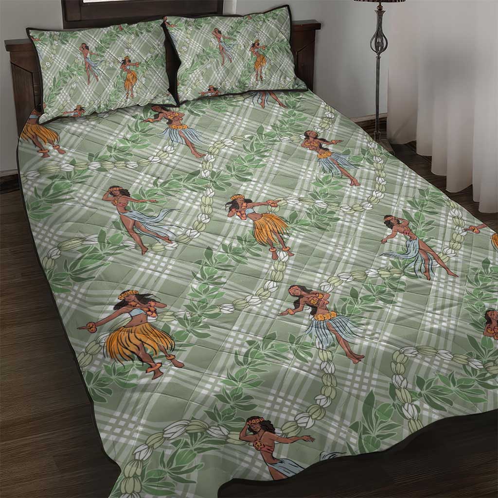 Mint Palaka Hula Girls Seamless Hawaii Aloha Quilt Bed Set - Polynesian Pride