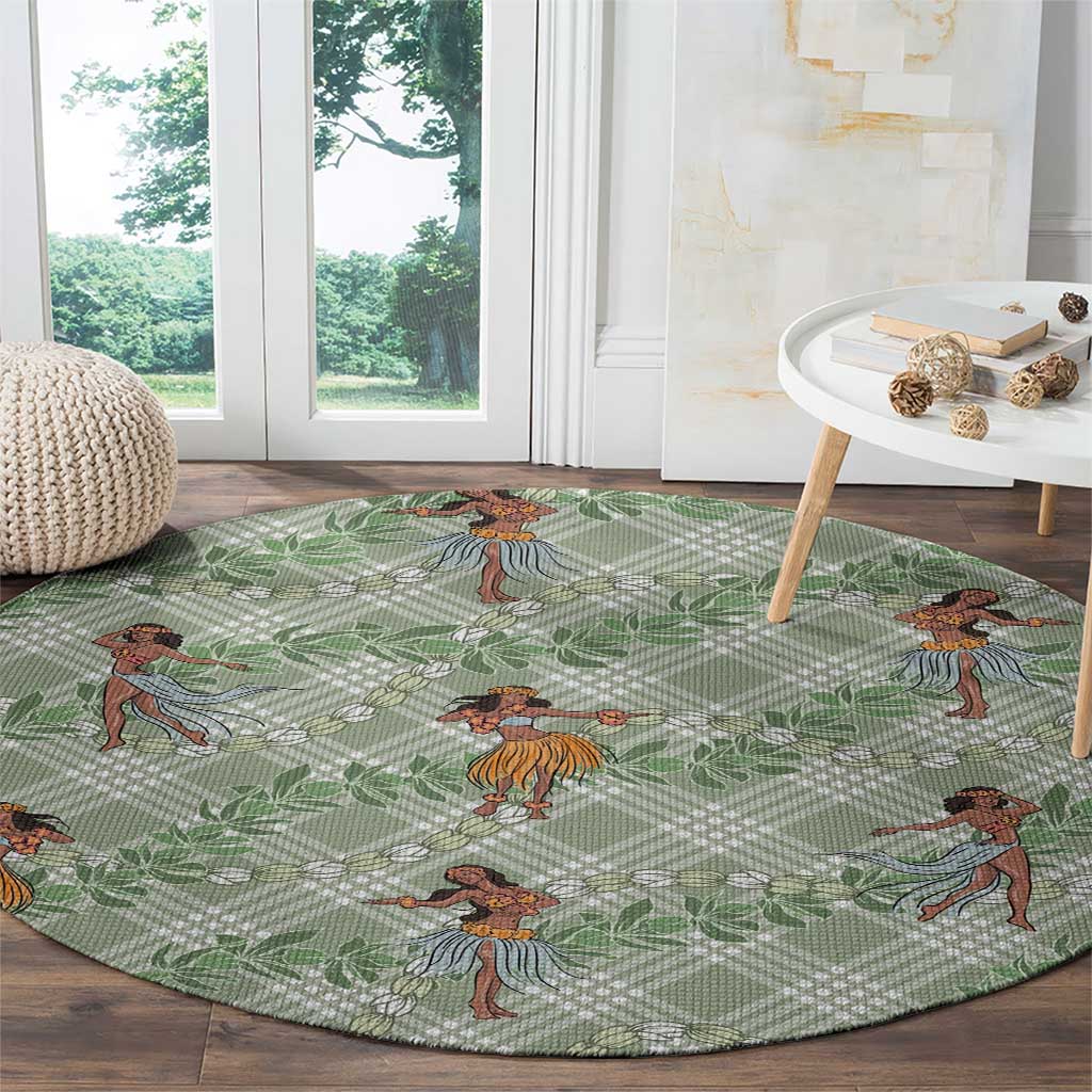 Mint Palaka Hula Girls Seamless Hawaii Aloha Round Carpet - Polynesian Pride