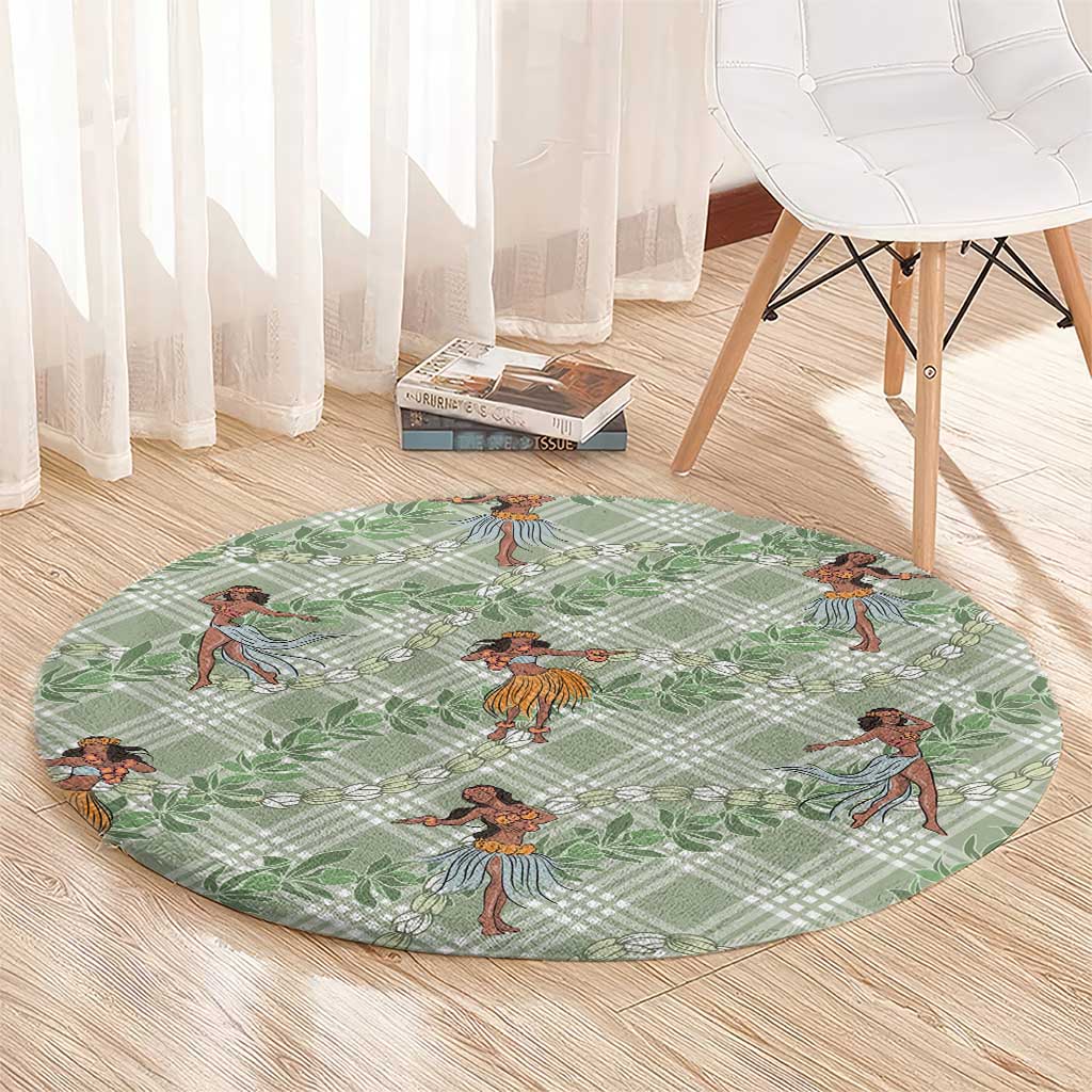 Mint Palaka Hula Girls Seamless Hawaii Aloha Round Carpet - Polynesian Pride