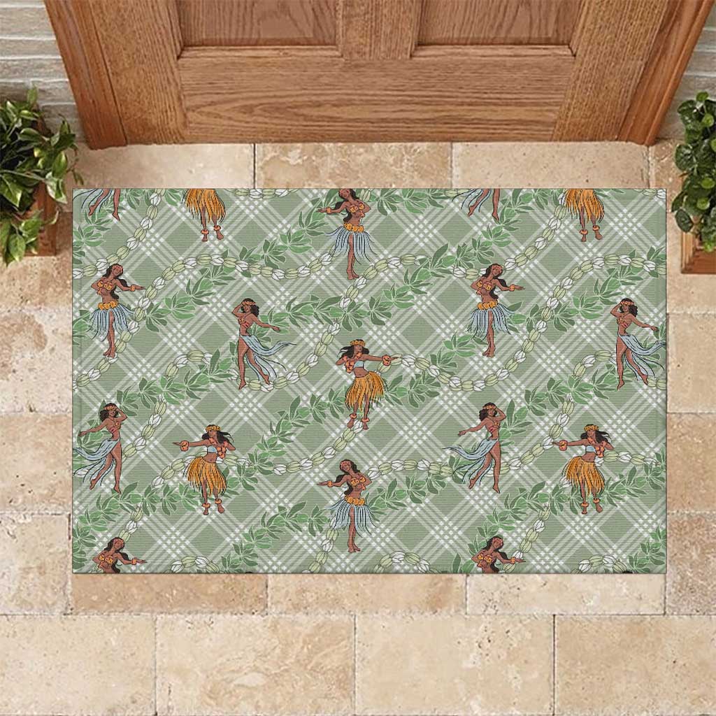 Mint Palaka Hula Girls Seamless Hawaii Aloha Rubber Doormat - Polynesian Pride