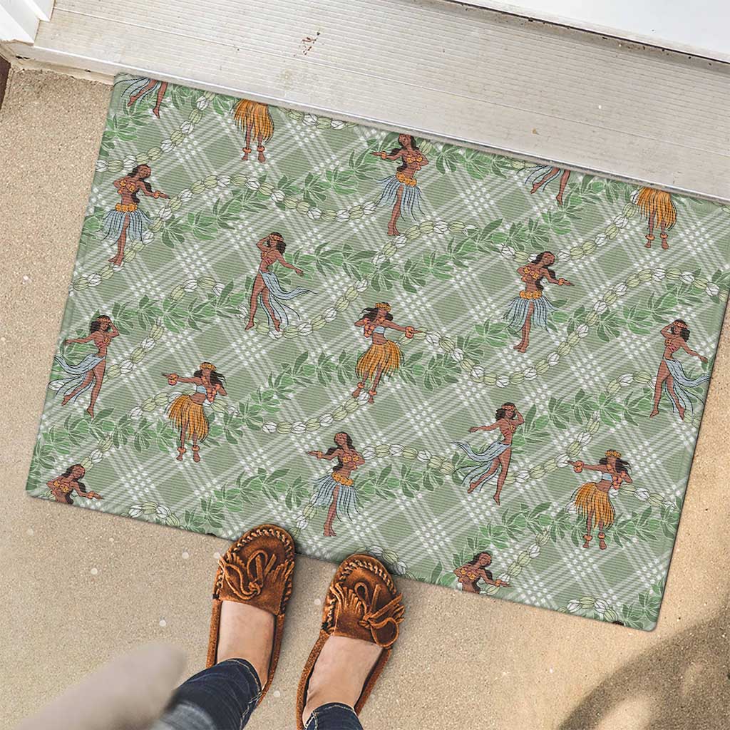 Mint Palaka Hula Girls Seamless Hawaii Aloha Rubber Doormat - Polynesian Pride