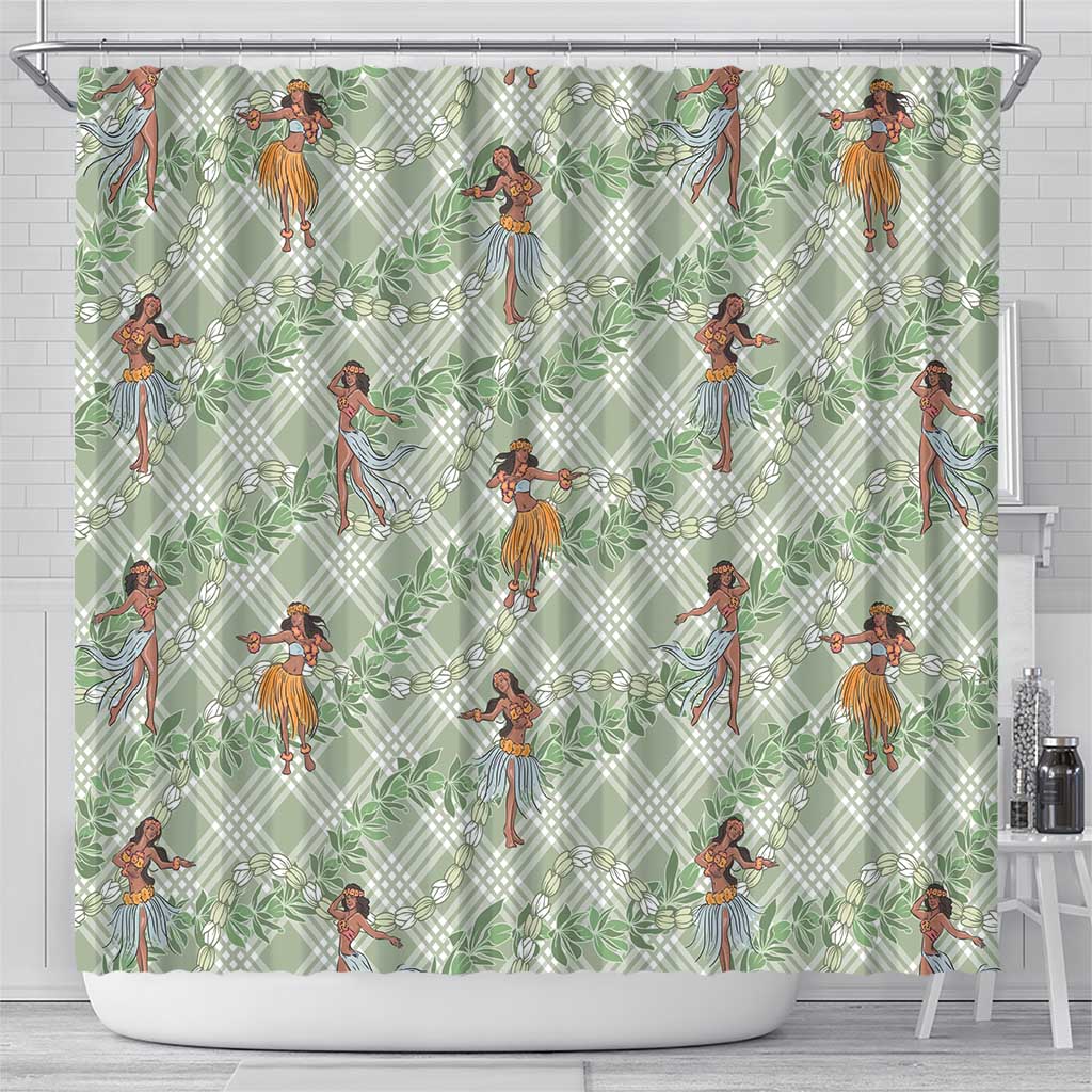 Mint Palaka Hula Girls Seamless Hawaii Aloha Shower Curtain - Polynesian Pride