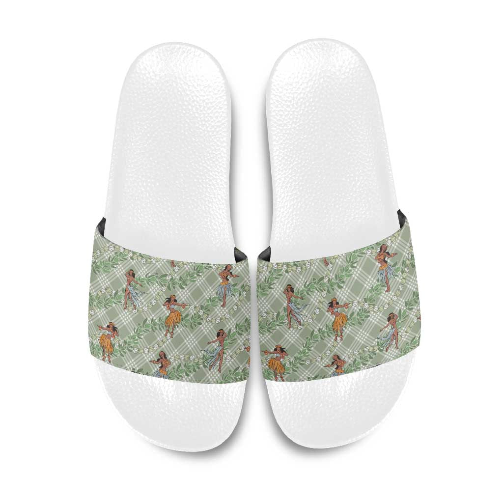 Mint Palaka Hula Girls Seamless Hawaii Aloha Slide Sandals - Polynesian Pride