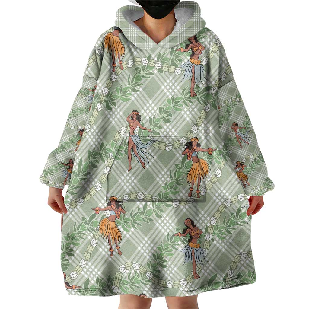 Mint Palaka Hula Girls Seamless Hawaii Aloha Wearable Blanket Hoodie - Polynesian Pride