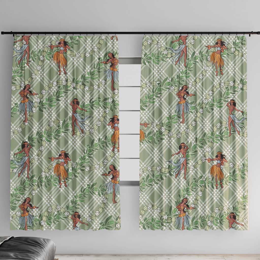 Mint Palaka Hula Girls Seamless Hawaii Aloha Window Curtain - Polynesian Pride