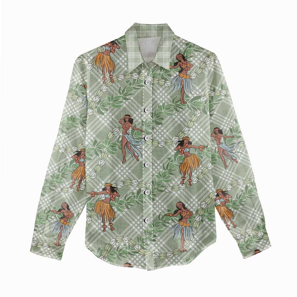 Mint Palaka Hula Girls Seamless Hawaii Aloha Women Casual Shirt - Polynesian Pride