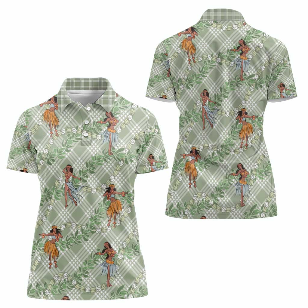 Mint Palaka Hula Girls Seamless Hawaii Aloha Women Polo Shirt - Polynesian Pride