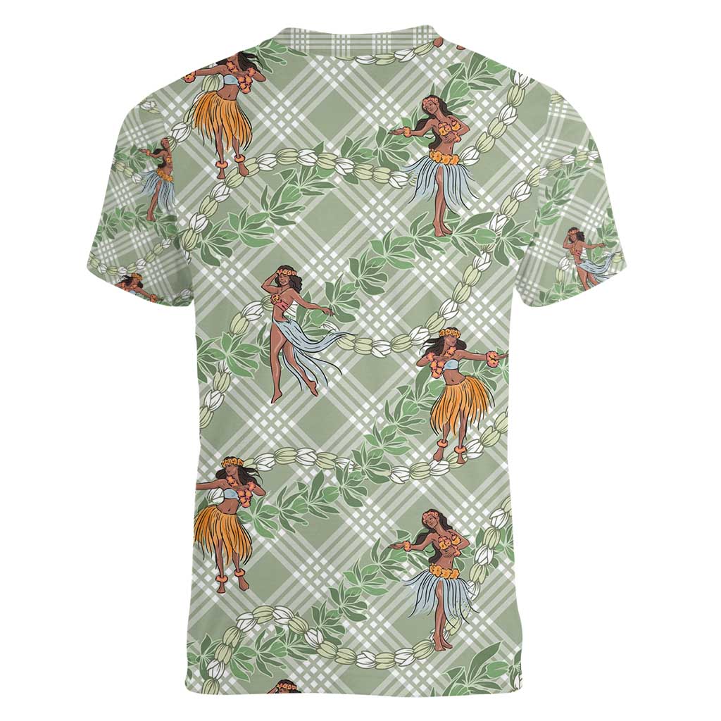 Mint Palaka Hula Girls Seamless Hawaii Aloha Women V-Neck T-Shirt - Polynesian Pride