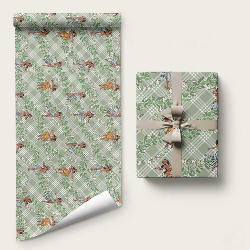 Mint Palaka Hula Girls Seamless Hawaii Aloha Wrapping Paper