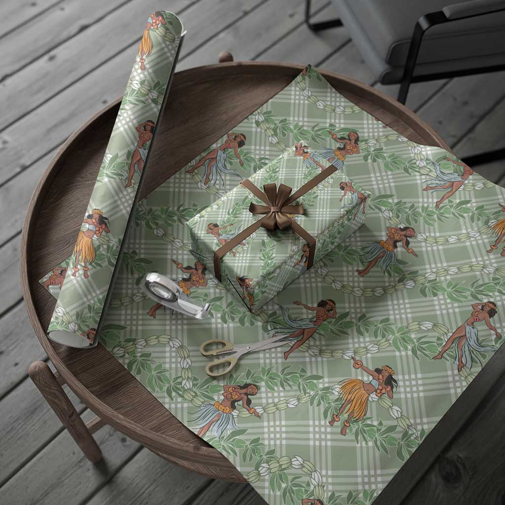 Mint Palaka Hula Girls Seamless Hawaii Aloha Wrapping Paper
