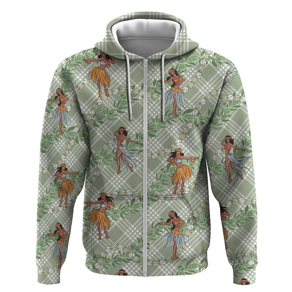 Mint Palaka Hula Girls Seamless Hawaii Aloha Zip Hoodie - Polynesian Pride