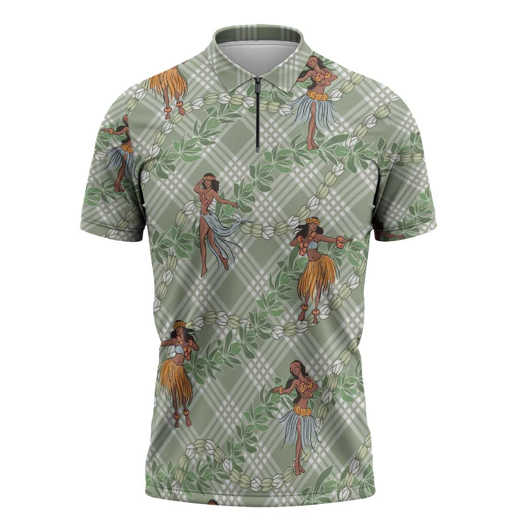 Mint Palaka Hula Girls Seamless Hawaii Aloha Zipper Polo Shirt - Polynesian Pride