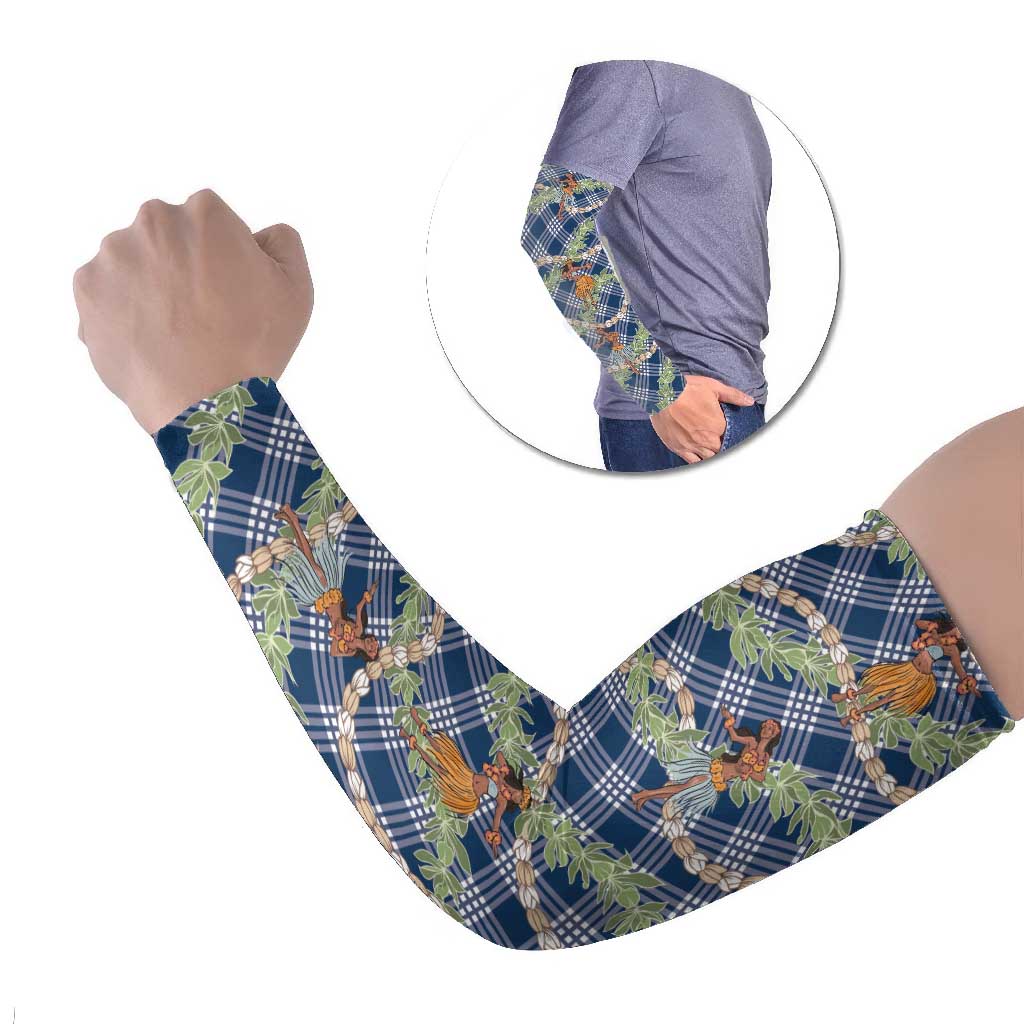 Navy Blue Palaka Hula Girls Seamless Hawaii Aloha Arm Sleeves - Polynesian Pride
