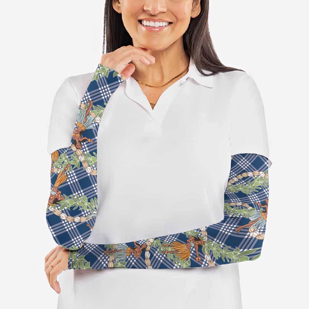 Navy Blue Palaka Hula Girls Seamless Hawaii Aloha Arm Sleeves - Polynesian Pride
