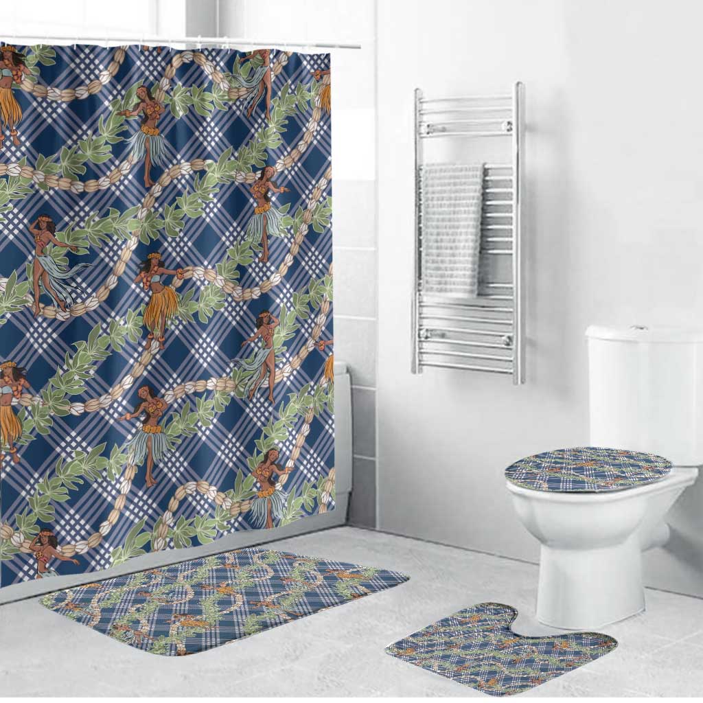 Navy Blue Palaka Hula Girls Seamless Hawaii Aloha Bathroom Set - Polynesian Pride