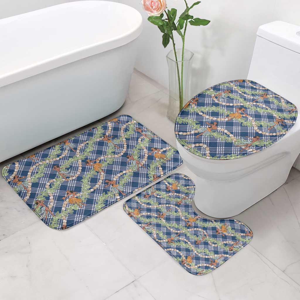 Navy Blue Palaka Hula Girls Seamless Hawaii Aloha Bathroom Set - Polynesian Pride