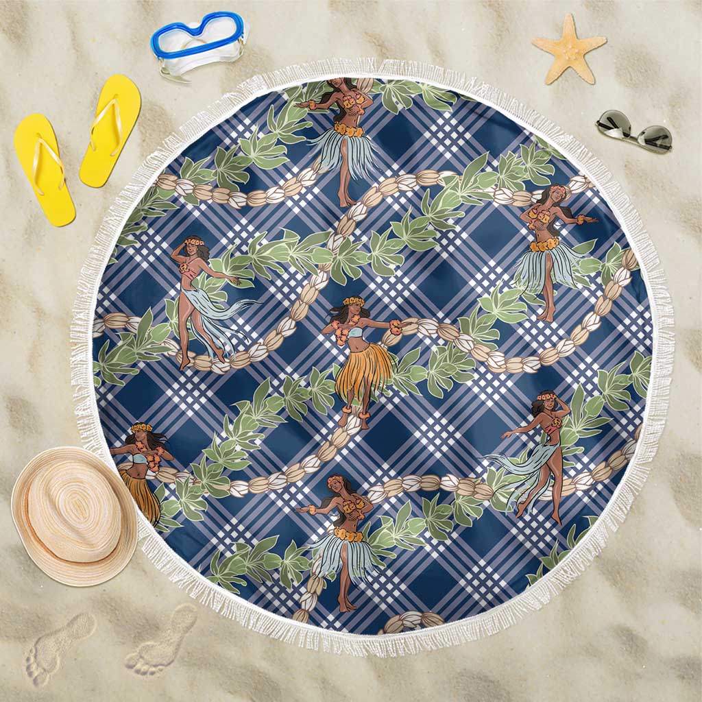 Navy Blue Palaka Hula Girls Seamless Hawaii Aloha Beach Blanket - Polynesian Pride