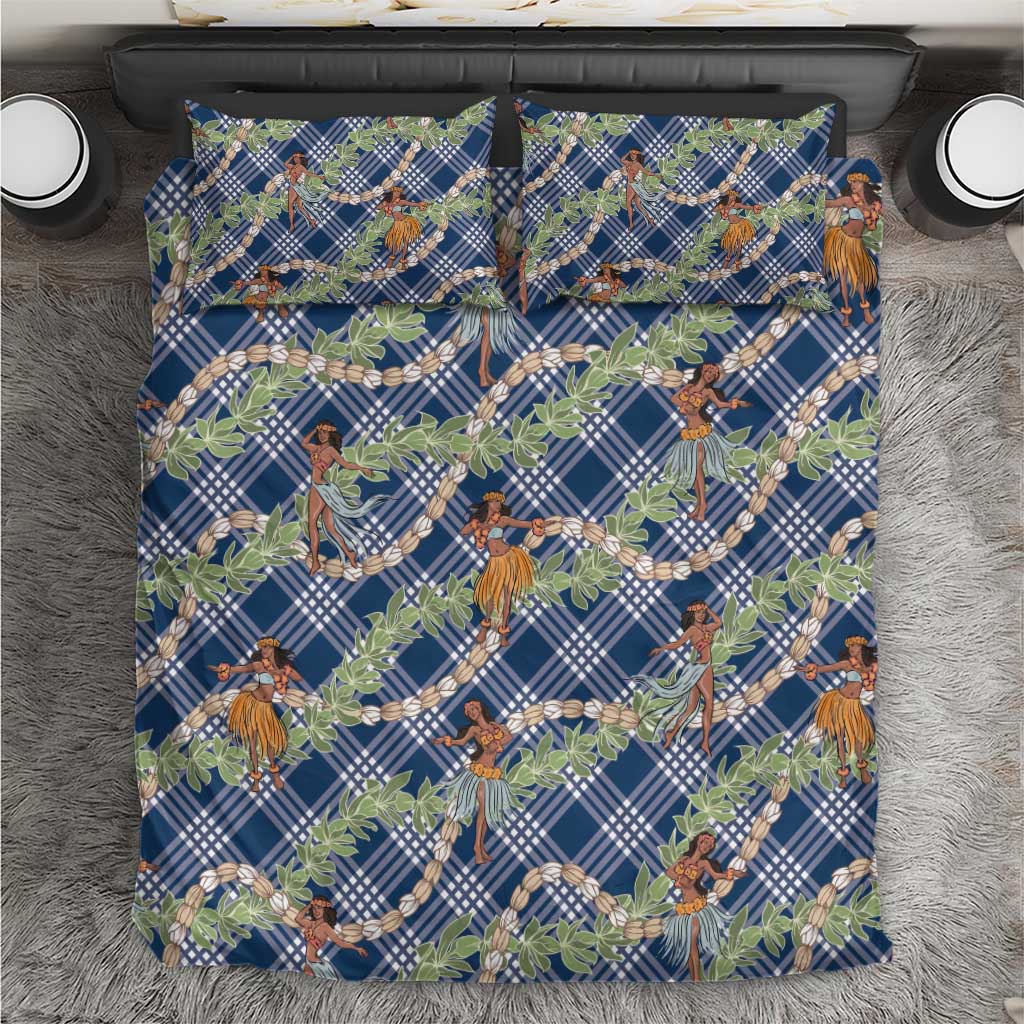 Navy Blue Palaka Hula Girls Seamless Hawaii Aloha Bedding Set - Polynesian Pride