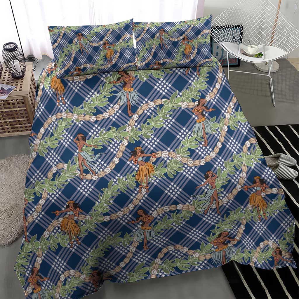 Navy Blue Palaka Hula Girls Seamless Hawaii Aloha Bedding Set - Polynesian Pride