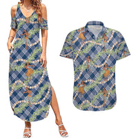 Navy Blue Palaka Hula Girls Seamless Hawaii Aloha Couples Matching Summer Maxi Dress and Hawaiian Shirt - Polynesian Pride
