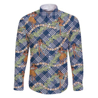 Navy Blue Palaka Hula Girls Seamless Hawaii Aloha Family Matching Mermaid Dress and Hawaiian Shirt - Polynesian Pride