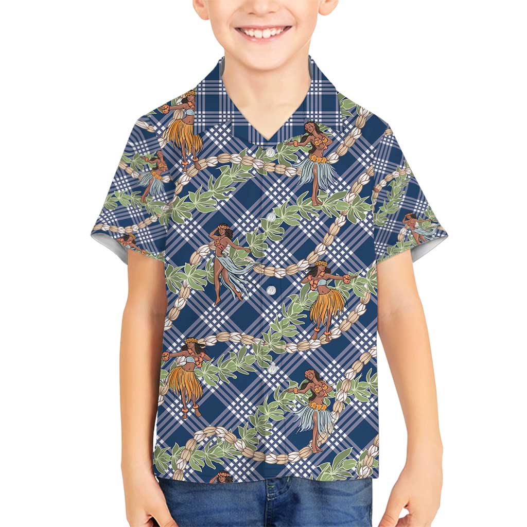 Navy Blue Palaka Hula Girls Seamless Hawaii Aloha Family Matching Puletasi and Hawaiian Shirt - Polynesian Pride