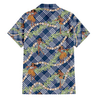 Navy Blue Palaka Hula Girls Seamless Hawaii Aloha Family Matching Tank Maxi Dress and Hawaiian Shirt - Polynesian Pride