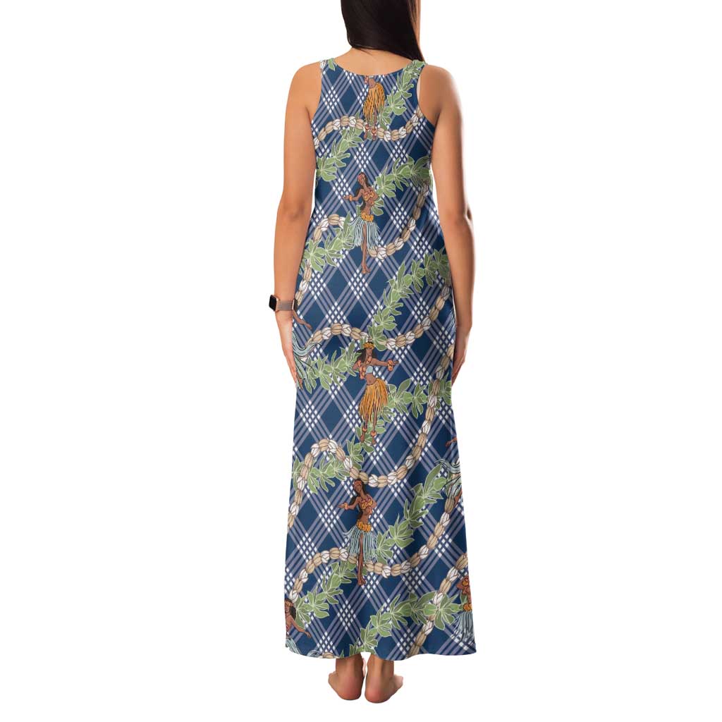 Navy Blue Palaka Hula Girls Seamless Hawaii Aloha Family Matching Tank Maxi Dress and Hawaiian Shirt - Polynesian Pride