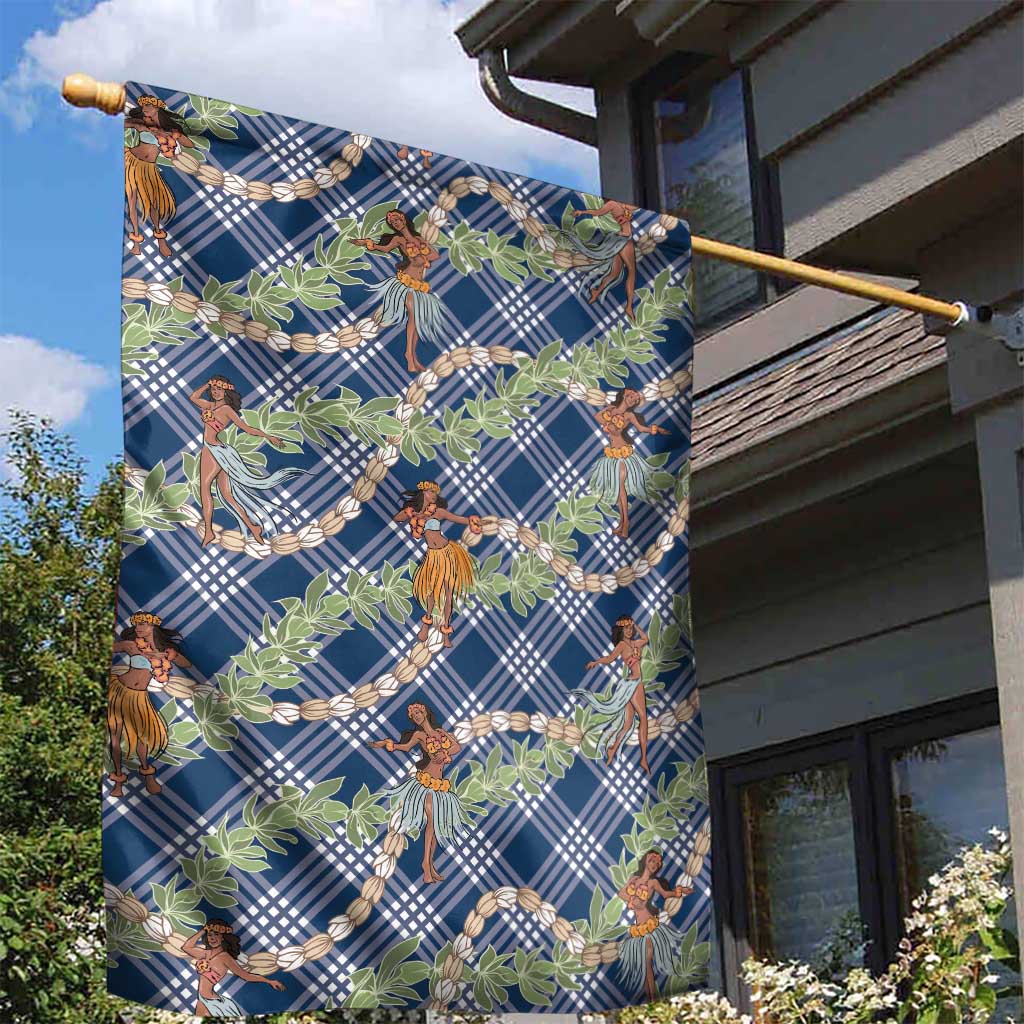 Navy Blue Palaka Hula Girls Seamless Hawaii Aloha Garden Flag - Polynesian Pride