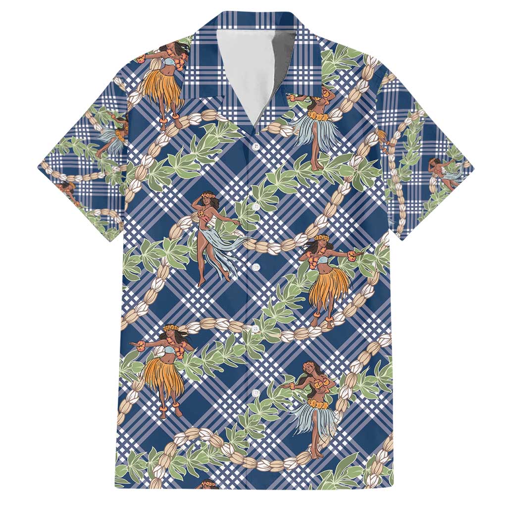 Navy Blue Palaka Hula Girls Seamless Hawaii Aloha Hawaiian Shirt - Polynesian Pride