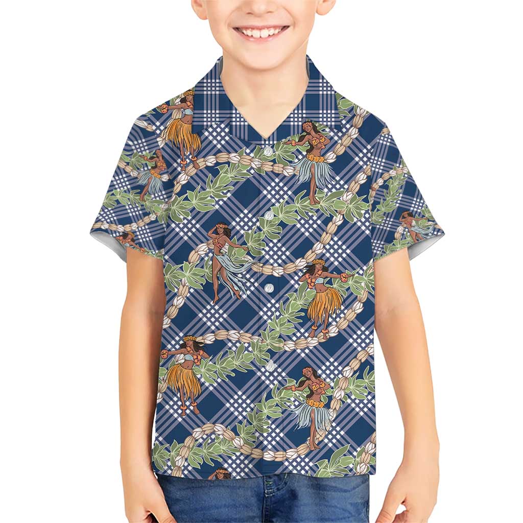 Navy Blue Palaka Hula Girls Seamless Hawaii Aloha Hawaiian Shirt - Polynesian Pride