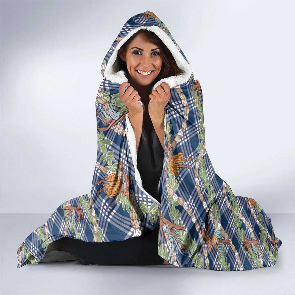 Navy Blue Palaka Hula Girls Seamless Hawaii Aloha Hooded Blanket - Polynesian Pride