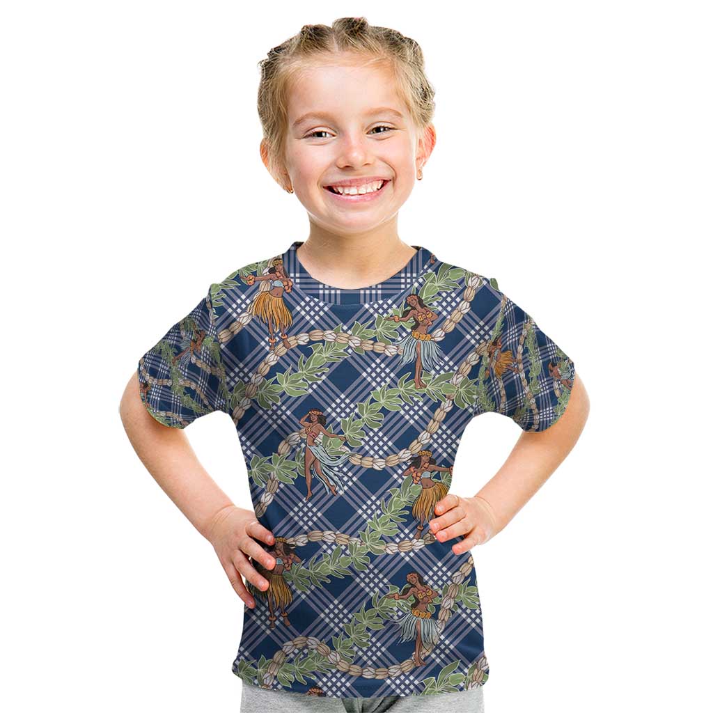 Navy Blue Palaka Hula Girls Seamless Hawaii Aloha Kid T Shirt - Polynesian Pride