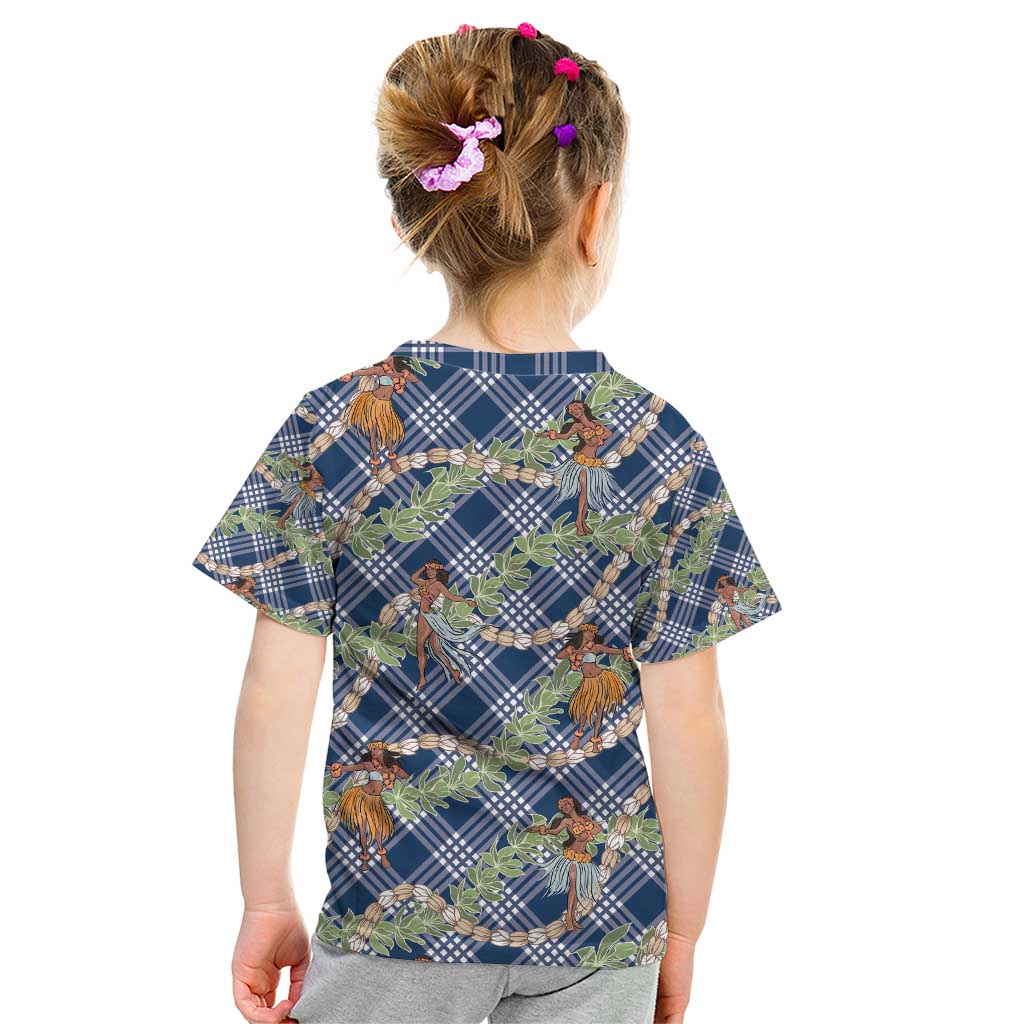 Navy Blue Palaka Hula Girls Seamless Hawaii Aloha Kid T Shirt - Polynesian Pride