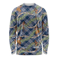 Navy Blue Palaka Hula Girls Seamless Hawaii Aloha Long Sleeve Shirt - Polynesian Pride