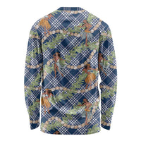 Navy Blue Palaka Hula Girls Seamless Hawaii Aloha Long Sleeve Shirt - Polynesian Pride