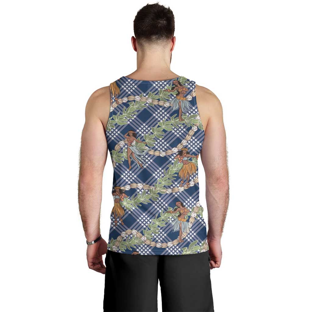 Navy Blue Palaka Hula Girls Seamless Hawaii Aloha Men Tank Top - Polynesian Pride