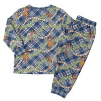 Navy Blue Palaka Hula Girls Seamless Hawaii Aloha Christmas Pajama Set - Polynesian Pride