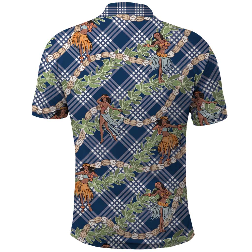 Navy Blue Palaka Hula Girls Seamless Hawaii Aloha Polo Shirt - Polynesian Pride