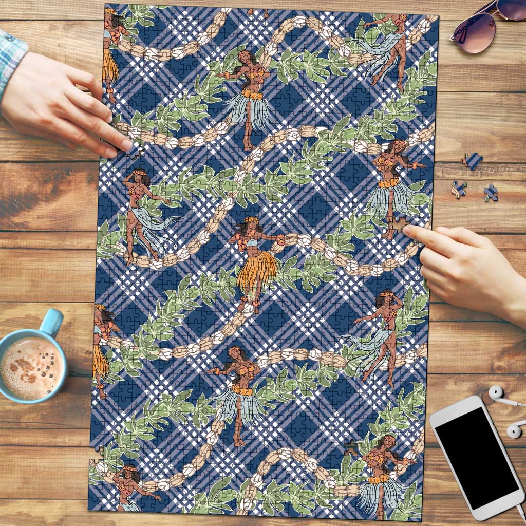 Navy Blue Palaka Hula Girls Seamless Hawaii Aloha Puzzle - Polynesian Pride