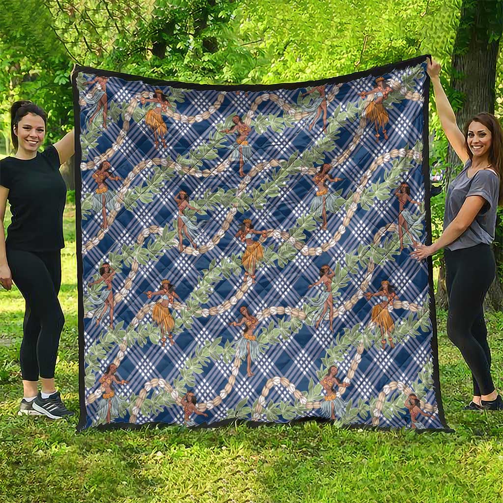 Navy Blue Palaka Hula Girls Seamless Hawaii Aloha Quilt - Polynesian Pride