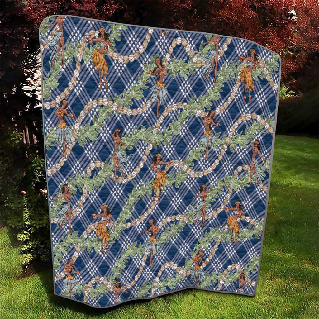 Navy Blue Palaka Hula Girls Seamless Hawaii Aloha Quilt - Polynesian Pride