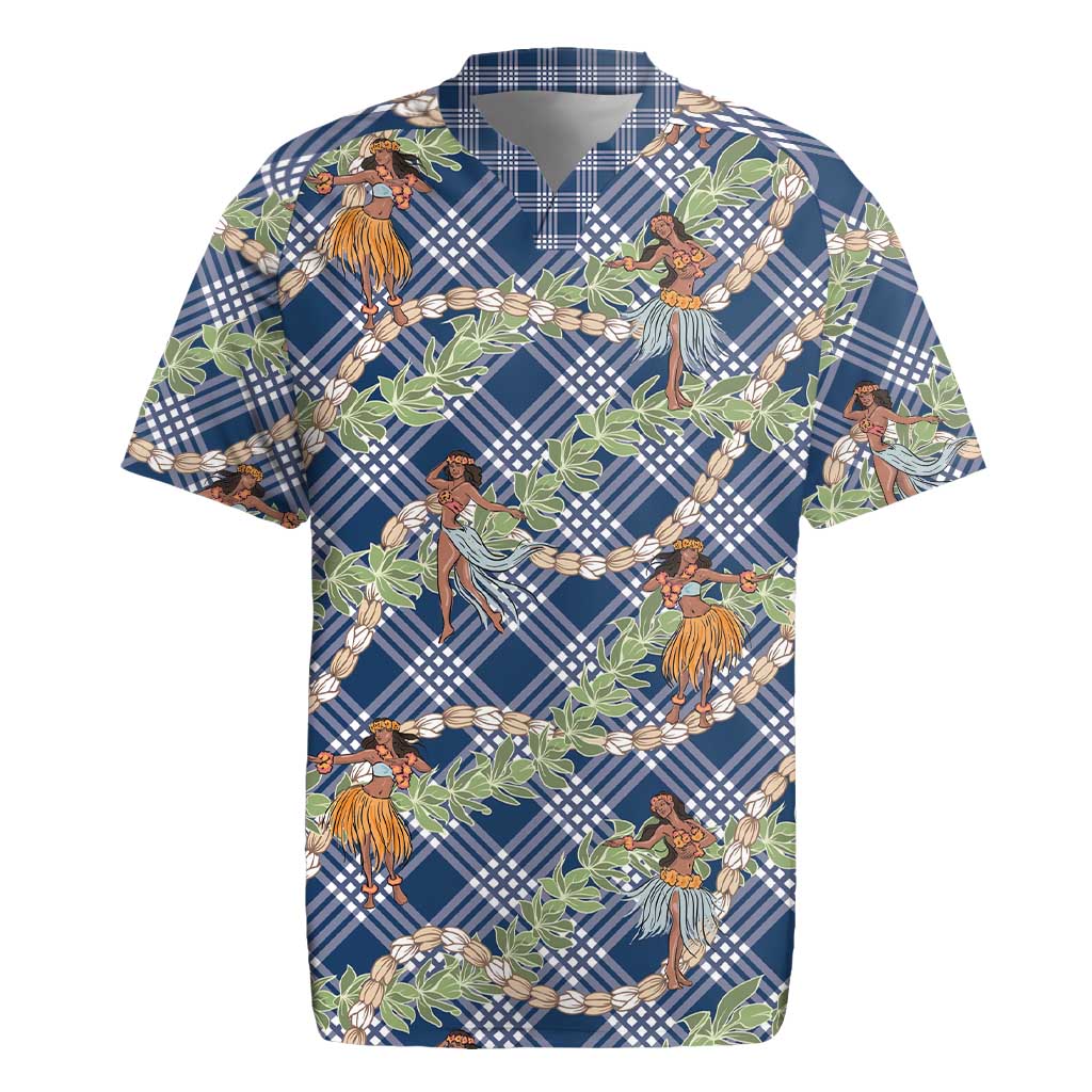 Navy Blue Palaka Hula Girls Seamless Hawaii Aloha Rugby Jersey - Polynesian Pride