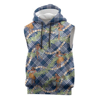 Navy Blue Palaka Hula Girls Seamless Hawaii Aloha Sleeveless Hoodie - Polynesian Pride