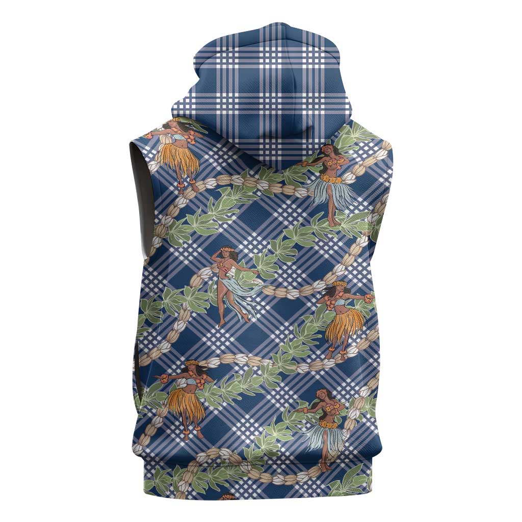 Navy Blue Palaka Hula Girls Seamless Hawaii Aloha Sleeveless Zip Hoodie - Polynesian Pride