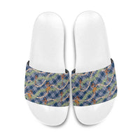 Navy Blue Palaka Hula Girls Seamless Hawaii Aloha Slide Sandals - Polynesian Pride