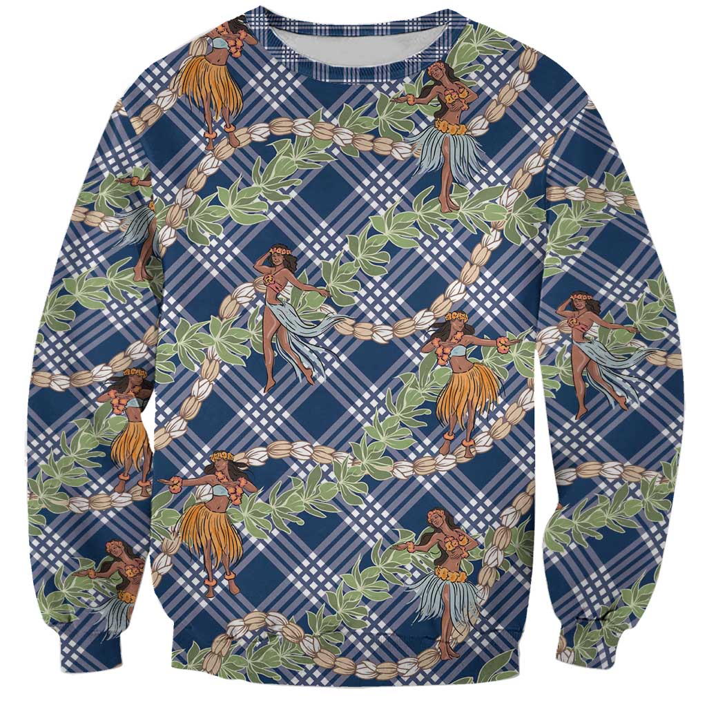 Navy Blue Palaka Hula Girls Seamless Hawaii Aloha Sweatshirt - Polynesian Pride