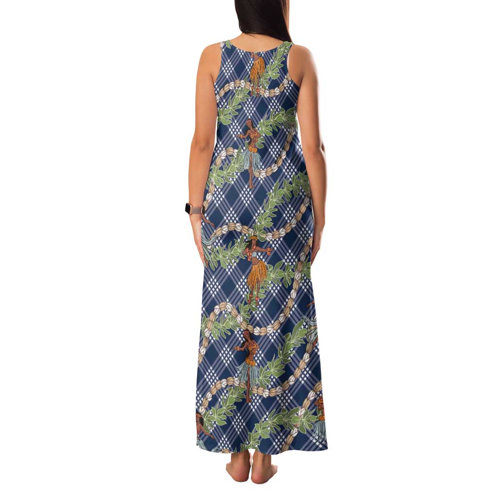 Navy Blue Palaka Hula Girls Seamless Hawaii Aloha Tank Maxi Dress - Polynesian Pride