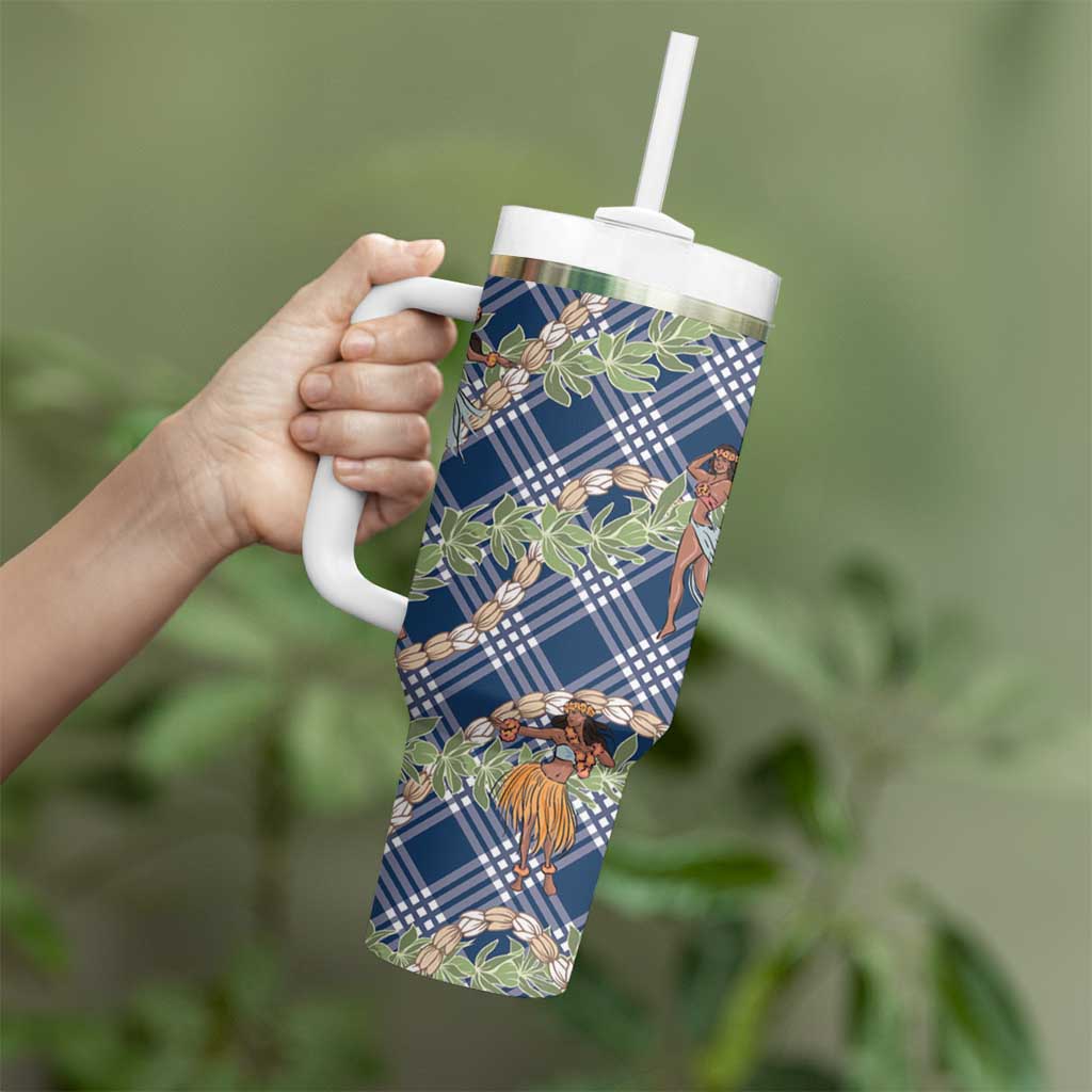 Navy Blue Palaka Hula Girls Seamless Hawaii Aloha Tumbler With Handle - Polynesian Pride