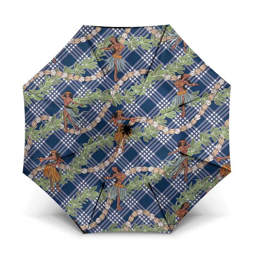 Navy Blue Palaka Hula Girls Seamless Hawaii Aloha Umbrella - Polynesian Pride
